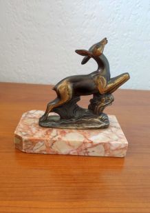 Serre Livres Biche en Régule sur Marbre - Art Déco