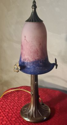 lampe bronze abat jour pate de verre signé eross de france n