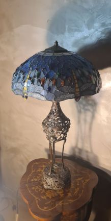 lampe bronze art nouveau 1900  abat jour verre vitrail 75x40