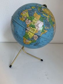 Globe vintage 1960 terrestre doré Taride tripode mappemonde 