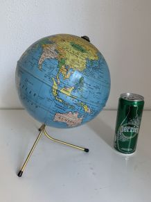Globe vintage 1960 terrestre doré Taride tripode mappemonde 
