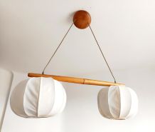 Suspension scandinave vintage, bois et tissu 