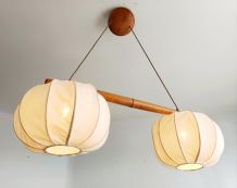 Suspension scandinave vintage, bois et tissu 