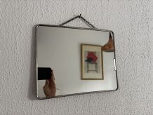 Miroir vintage 1960 barbier coiffeur carton chainette - 29 x