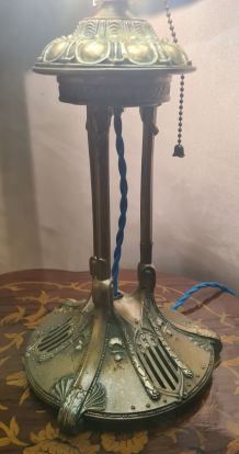 Lampe ancienne regule patiné bronze art nouveau   abat jour 