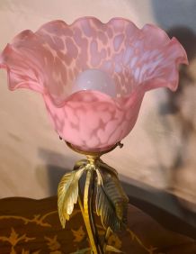 Lampe fer forgé patine bronze 1920 a 40 jolie tulipe pate de