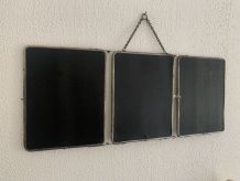 Miroir vintage 1950 triptyque barbier simili lézard noir coi