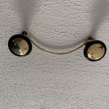 Portemanteau vintage 1960 doré or noir 2 patères état neuf -