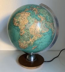 Globe vintage 1960 terrestre JRO Verlag bois PVC mappemonde 