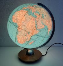 Globe vintage 1960 terrestre JRO Verlag bois PVC mappemonde 