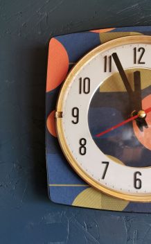Horloge vintage pendule murale silencieuse Bleu orange vert