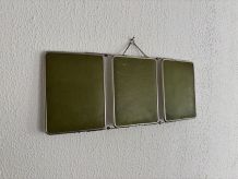 Miroir vintage 1950 triptyque barbier biseauté vert olive - 