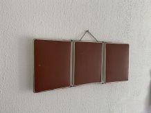 Miroir vintage 1950 triptyque barbier terracotta coiffeur - 