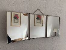 Miroir vintage 1950 triptyque barbier terracotta coiffeur - 