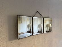 Miroir vintage 1930 triptyque barbier simili crocodile noir 