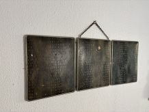 Miroir vintage 1930 triptyque barbier simili crocodile noir 