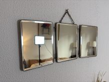 Miroir vintage 1930 triptyque barbier cristal biseauté blanc