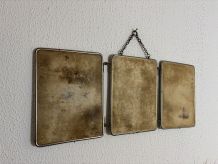 Miroir vintage 1930 triptyque barbier cristal biseauté blanc