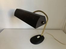 Lampe vintage 1960 de banquier Aluminor noire dorée bureau -