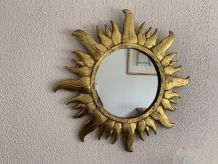 Miroir vintage 1960 soleil or résine sorcière - 49 cm