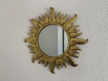 Miroir vintage 1960 soleil or résine sorcière - 49 cm