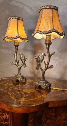 lampe style art nouveau bronze 34x14 abat jour soie doublé; 