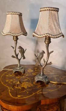 lampe style art nouveau bronze 34x14 abat jour soie doublé; 