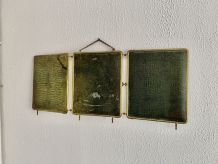 Miroir vintage 1920 triptyque barbier doré simili crocodile 