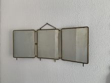 Miroir vintage 1920 triptyque barbier doré simili crocodile 