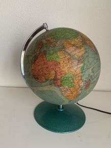 Globe vintage 1960 terrestre verre Perrina laqué vert mappem