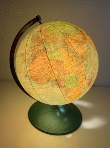 Globe vintage 1960 terrestre verre Perrina laqué vert mappem