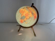 Globe vintage 1970 terrestre Taride tripode doré verre mappe