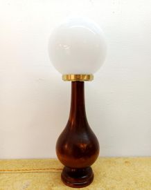 Lampe art déco bois et opaline 