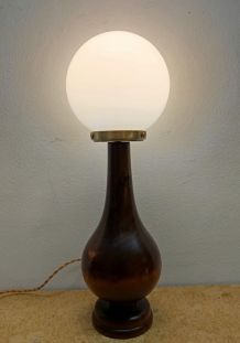 Lampe art déco bois et opaline 