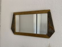 Miroir vintage 1900 Art Nouveau biseauté bois doré argenté -