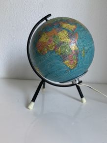 Globe vintage 1972 terrestre mappemonde verre Taride tripode