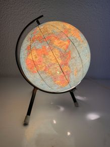 Globe vintage 1972 terrestre mappemonde verre Taride tripode