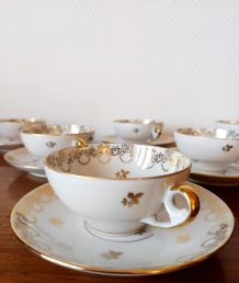 Six tasses dorées porcelaine de Limoges 