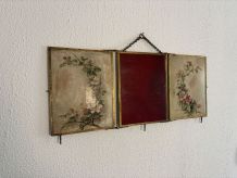 Miroir vintage 1900 triptyque barbier JB doré lie de vin - 3