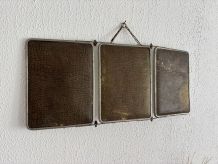 Miroir vintage 1930 triptyque barbier cristal biseauté- 25 x