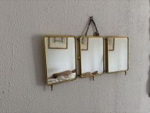 Miroir vintage 1920 triptyque barbier doré fleurs neuf bon m