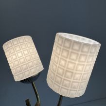 PAIRE D’ANCIENNES APPLIQUES DOUBLES 1950  EN OPALINE VINTAGE