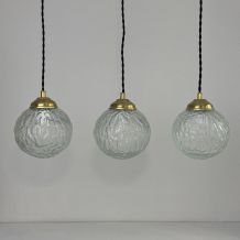 LOT 3 ANCIENNES SUSPENSIONS RONDES EN VERRE VINTAGE