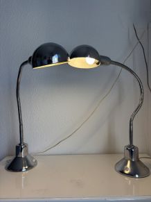 Paire lampes vintage 1940 de bureau jumo 210 chromée design 