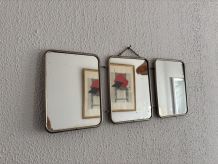 Miroir vintage 1960 triptyque barbier simili crocodile bleu 