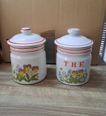 2 pots céramique vintage fleurs thé couvercle