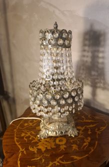 lampe bronze et laiton de table 40x20 a pampilles cristal ve