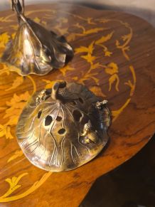 brule encens bronze art nouveau feuille, grenouille ciselé ,