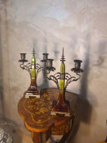 paire de chandelier autrichien antique en bronze, style Art 