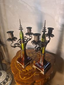 paire de chandelier autrichien antique en bronze, style Art 